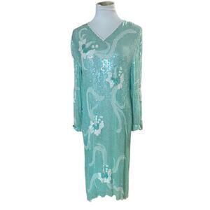 VTG Scala Silk Great Gatsby Fully Beaded Cocktail Formal XL Dress 40s Glam